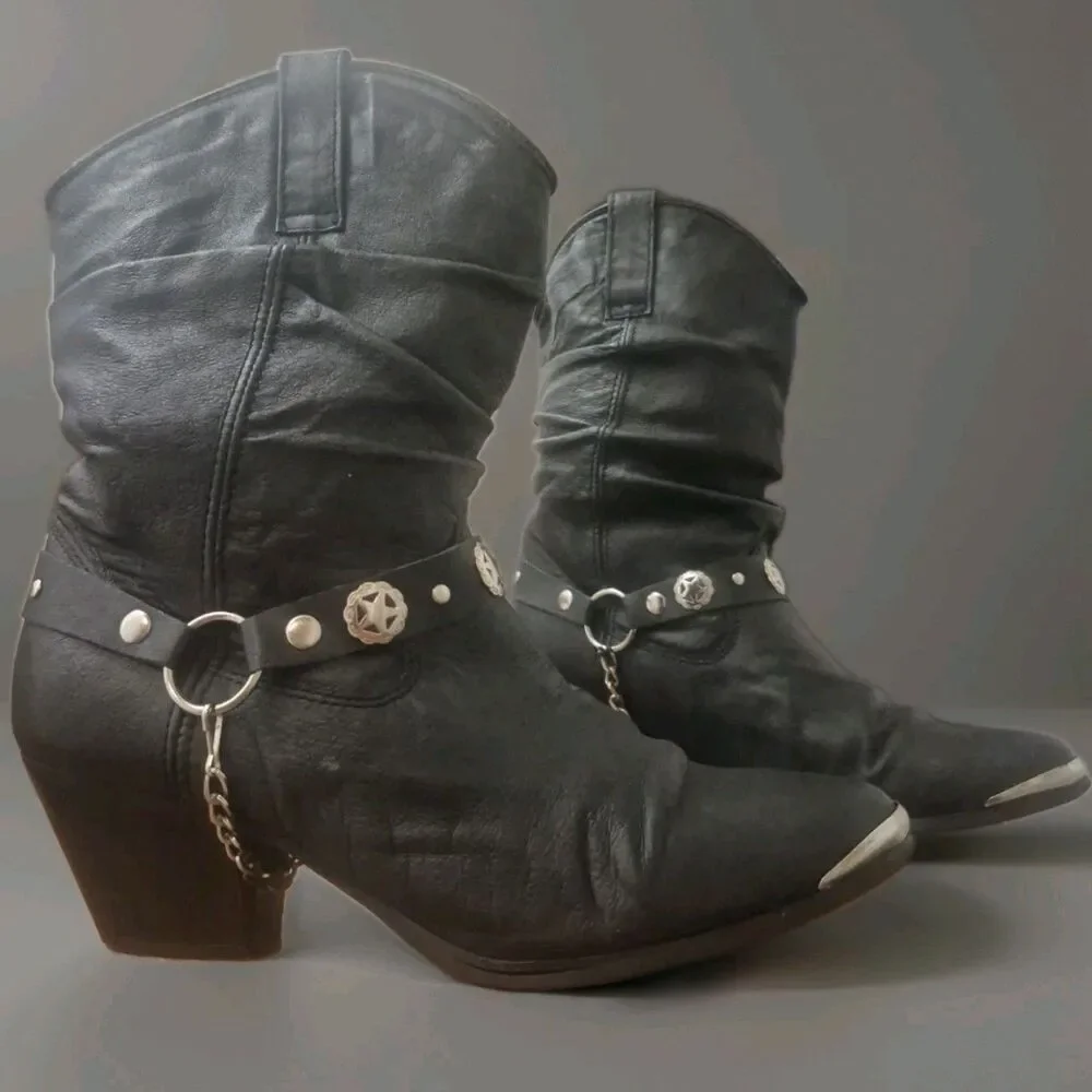 Dingo Fashion Boots Women's Size 10M Leather Olivia Harness Black Pigskin DI522